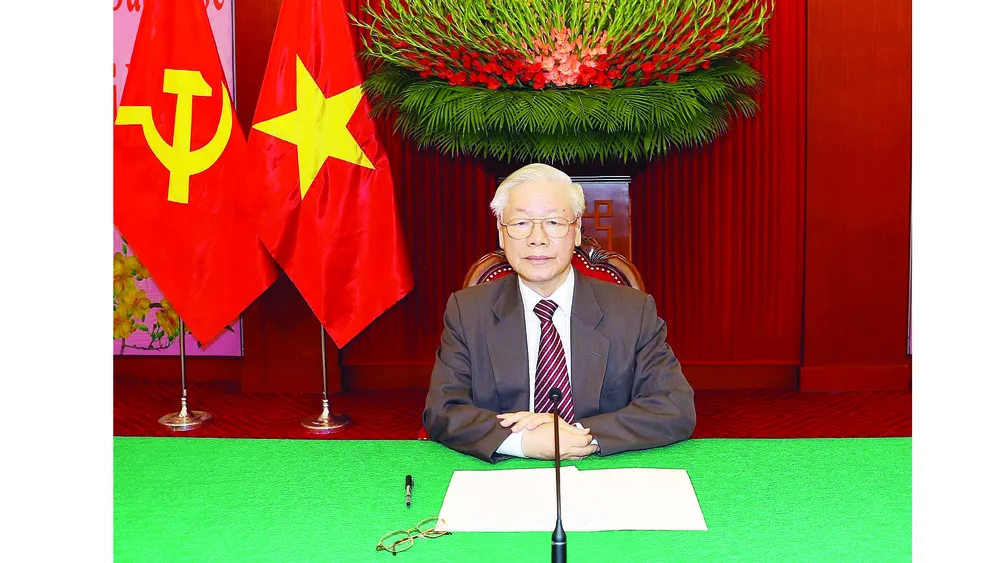 Tổng Bí thư, Chủ tịch nước Nguyễn Phú Trọng điện đàm với Tổng Bí thư, Chủ tịch nước Trung Quốc Tập Cận Bình. Ảnh: TTXVN
