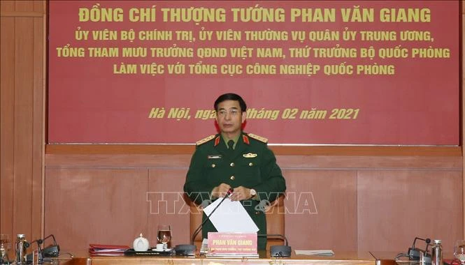 Thượng tướng Phan Văn Giang chủ trì buổi làm việc. Ảnh: TTXVN 