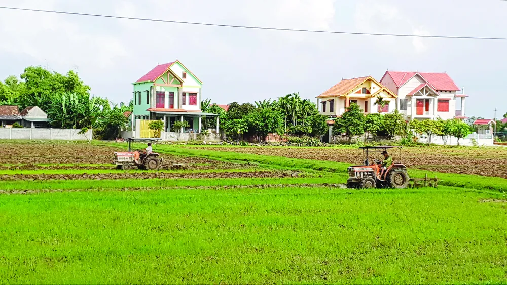 Người dân xã Hiền Ninh làm nông nghiệp bằng cơ giới Người dân xã Hiền Ninh làm nông nghiệp bằng cơ giới
