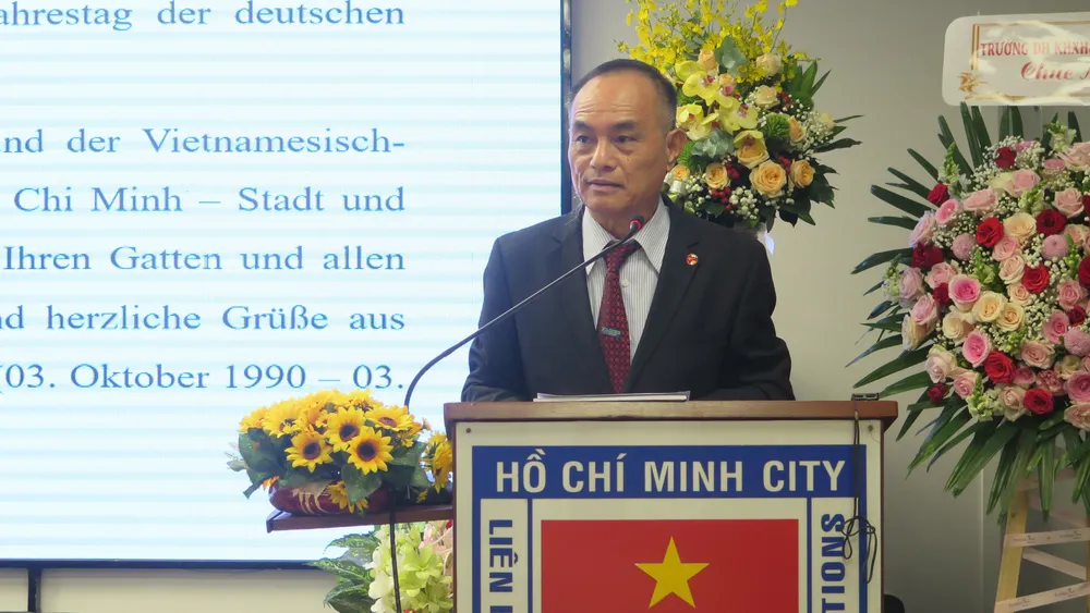 Chủ tịch Hội hữu nghị Việt Nam - Đức TPHCM Nguyễn Anh Tuấn phát biểu. Ảnh: THỤY VŨ Chủ tịch Hội hữu nghị Việt Nam - Đức TPHCM Nguyễn Anh Tuấn phát biểu. Ảnh: THỤY VŨ