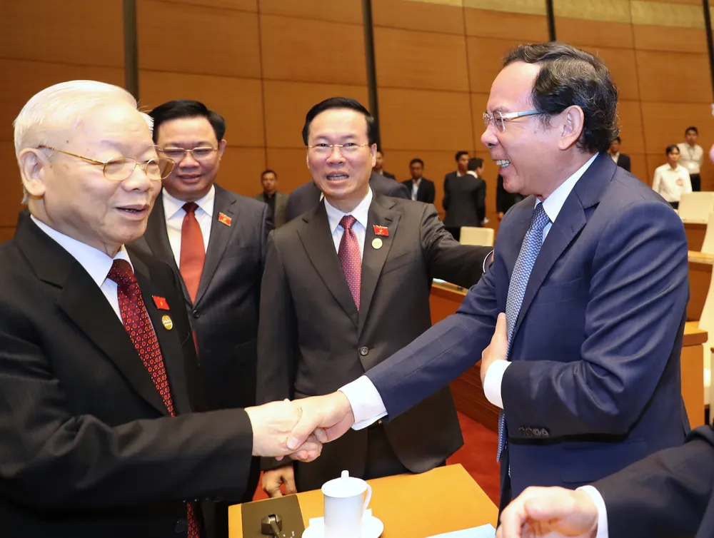 Tổng Bí thư Nguyễn Phú Trọng cùng các đồng chí lãnh đạo Đảng và Nhà nước tham dự phiên khai mạc kỳ họp thứ 6, Quốc hội khóa XV. Ảnh: QUANG PHÚC Tổng Bí thư Nguyễn Phú Trọng cùng các đồng chí lãnh đạo Đảng và Nhà nước tham dự phiên khai mạc kỳ họp thứ 6, Quốc hội khóa XV. Ảnh: QUANG PHÚC