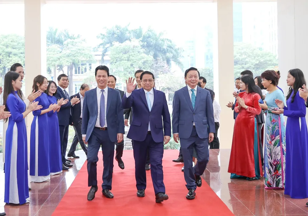 Thủ tướng Phạm Minh Chính tới dự Hội nghị tổng kết công tác năm 2023, triển khai phương hướng, nhiệm vụ năm 2024 của ngành TN-MT. Ảnh: VIẾT CHUNG a1a-266.jpg