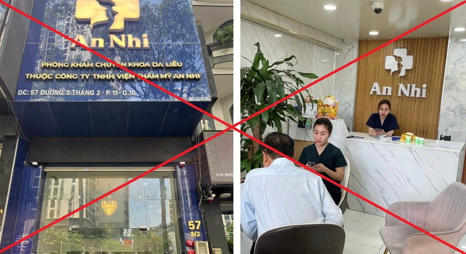 Đoàn kiểm tra phát hiện biển hiệu bên ngoài cơ sở là “Phòng khám chuyên khoa Da liễu thuộc Công ty TNHH Viện thẩm mỹ An Nhi”, nhưng qua kiểm tra tại địa chỉ này là trụ sở Hộ kinh doanh thẩm mỹ và spa An Nhi do bà Lê Thị Huyền làm chủ hộ kinh doanh hinh-nhian-1857.png