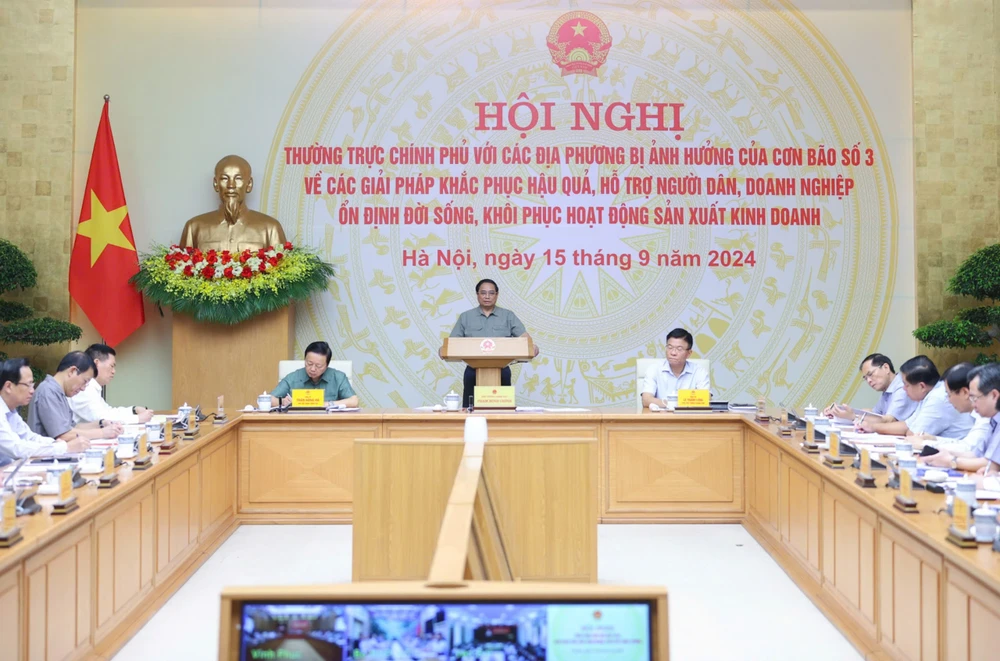 Thủ tướng Phạm Minh Chính chủ trì Hội nghị Thường trực Chính phủ với các địa phương bị ảnh hưởng do cơn bão số 3. Ảnh: VIẾT CHUNG thu-tuong-chinh-phu-pham-minh-chinh-chu-tri-hoi-nghi-thuong-truc-chinh-phu-voi-cac-dia-phuong-bi-anh-huong-do-con-bao-so-3-8935.jpg