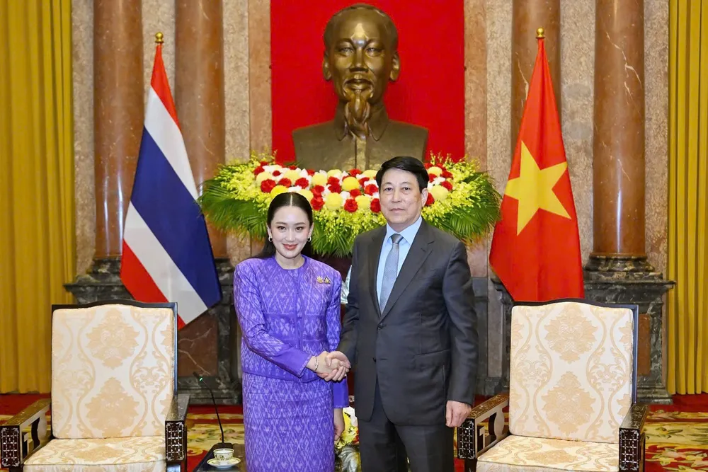 Chủ tịch nước Lương Cường tiếp Thủ tướng Thái Lan Paetongtarn Shinawatra. Ảnh: QUANG PHÚC 1000001612-9308-4019.jpg