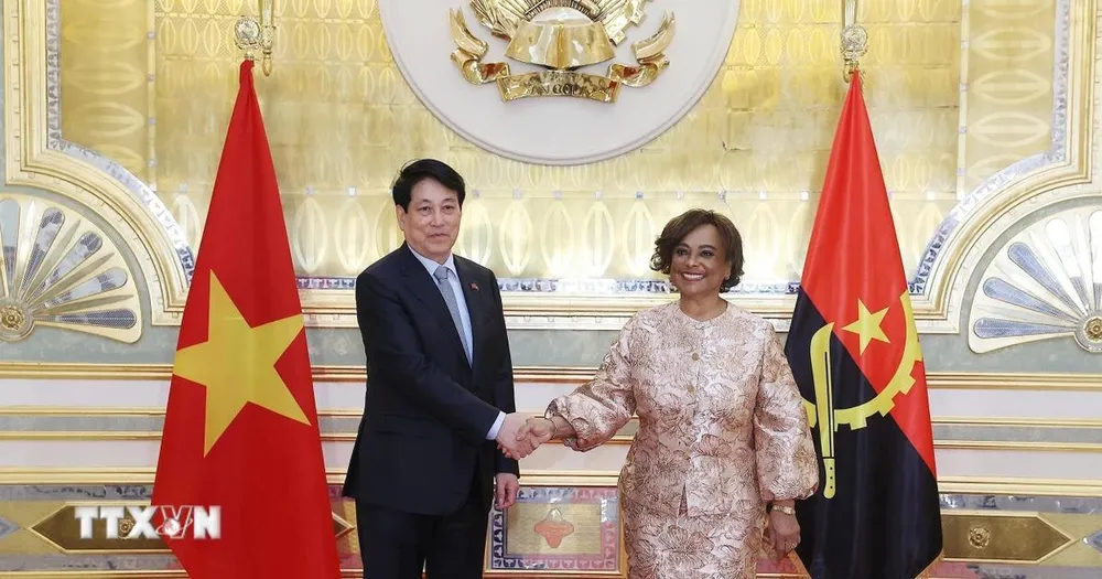Chủ tịch nước Lương Cường hội kiến Chủ tịch Quốc hội Angola Carolina Cerqueira. Ảnh: TTXVN