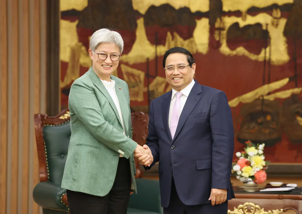 Thủ tướng Phạm Minh Chính tiếp Bộ trưởng Bộ Ngoại giao Australia Penny Wong, chiều 20-8. Ảnh: QUANG PHÚC thu-tuong-pham-minh-chinh-tiep-bo-truong-bo-ngoai-giao-australia-penny-wong-chieu-20-8-anh-quang-phuc-6097-6741.jpg