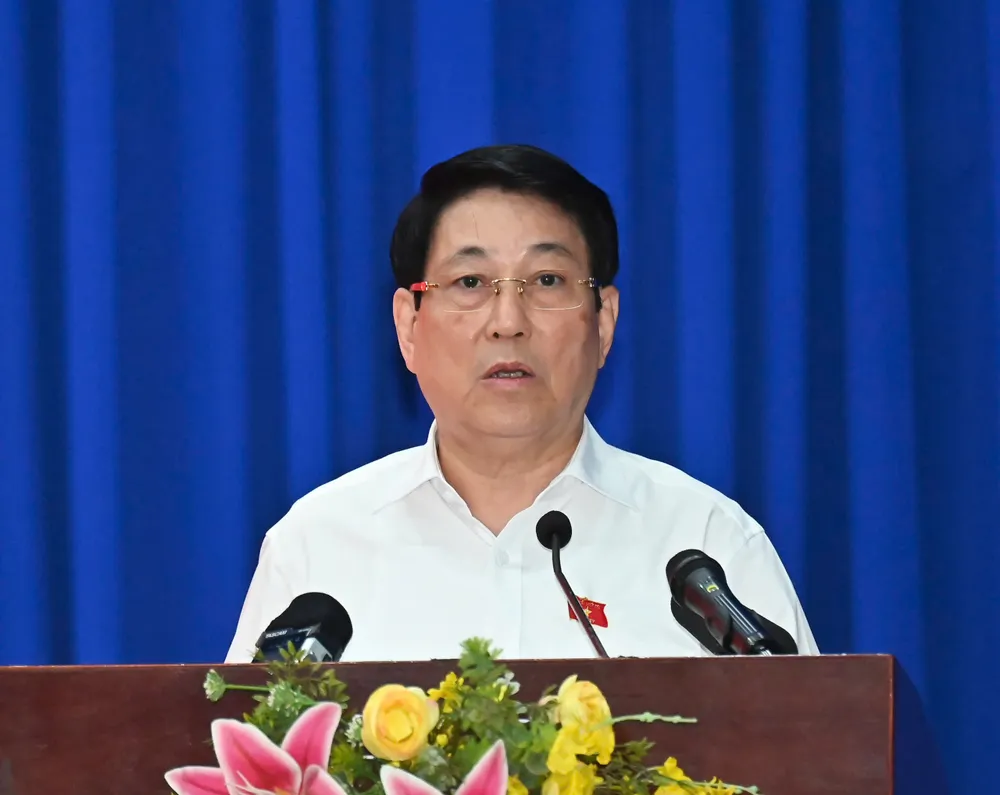 Chủ tịch nước Lương Cường phát biểu tại buổi tiếp xúc cử tri. Ảnh: VIỆT DŨNG z7070421966268-b6f2a443aaec24a04e17d8fe5cf4492b-5168-819.jpg