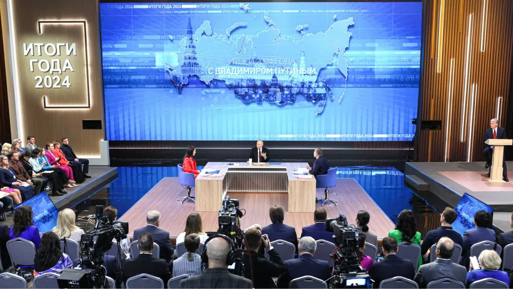 Chương trình "Tổng kết năm với Vladimir Putin" của Tổng thống Nga năm 2024. Ảnh: TASS/ PRESIDENT OF RUSSIA 