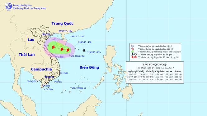 Dự báo đường đi của bão số 4 - Nguồn: Trung tâm Dự báo KTTVTƯ Xuất hiện bão số 4 trên biển, hướng về Thanh Hóa - Quảng Bình
