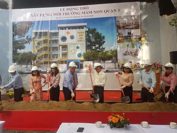 Quận 3 đồng loạt khởi công 5 dự án trường học Lễ khởi công xây dựng Trường Mầm non quận, tại số 32 bis Nguyễn Thị Diệu, phường 6, quận 3
