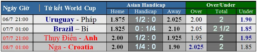 Lịch thi đấu World Cup 2018 - vòng tứ kết (vòng 1/4) Mới cập nhật ảnh 3