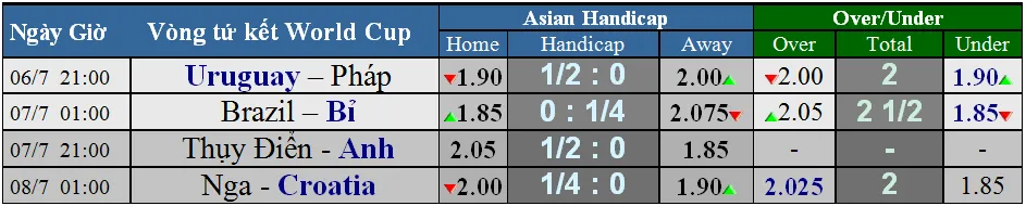 Lich thi đấu World Cup 2018 - vòng tứ kết (vòng 1/4) Mới cập nhật ảnh 2
