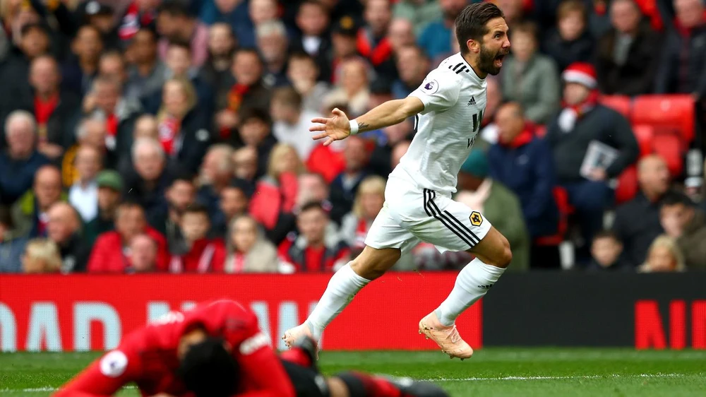 Joao Moutinho ăn mừng bàn thắng vào lưới De Gea