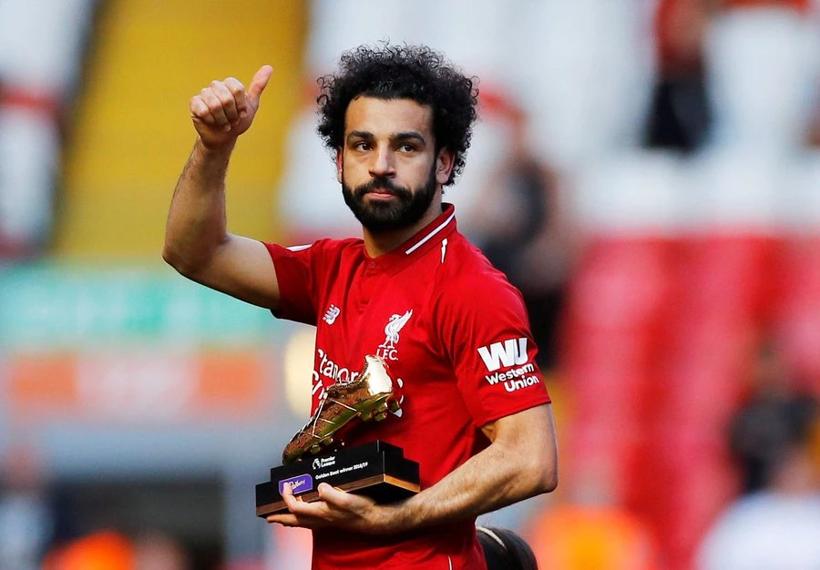 <Mo Salah với giải đồng Vua phá luối Premier League.