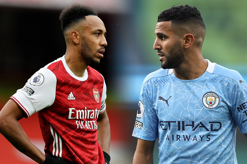 Tiền đạo Arsenal Aubameyang và Mahrez (Man City)