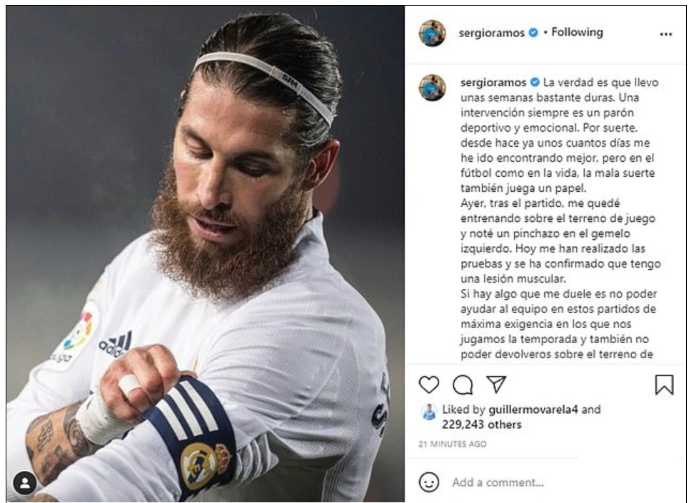 Bức tâm thư của Sergio Ramos trên Instagram