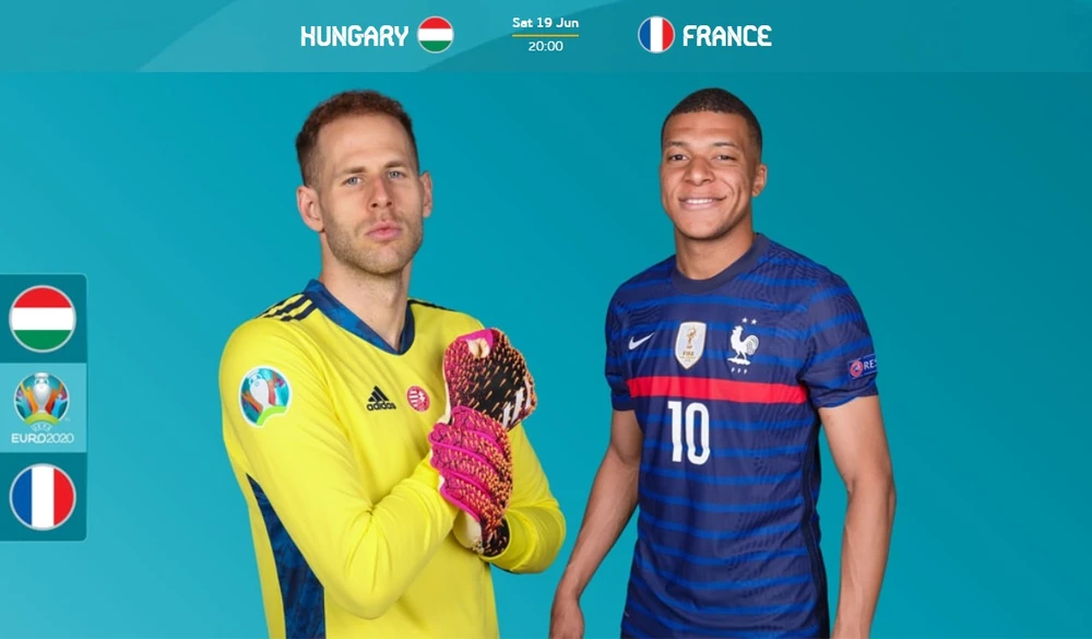 Thủ thành Gulacsi (Hungary) và Kylian Mbappe (Pháp)