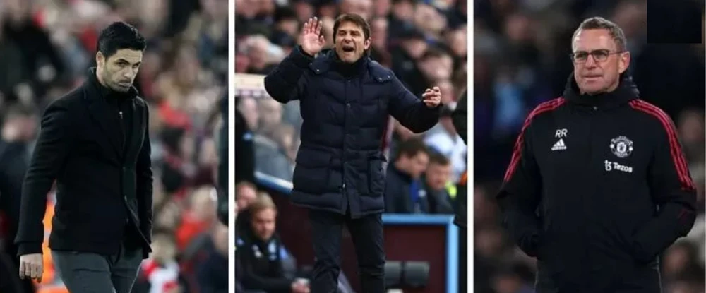 HLV Mikel Arteta (Arsenal), Antonio Conte (Tottenham) và Ralf Rangnick (Man United)