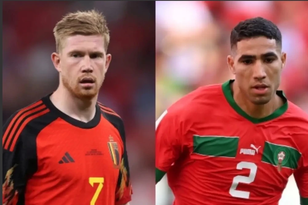 Kevin de Bruyne (Bỉ) và Hakimi (Morocco)