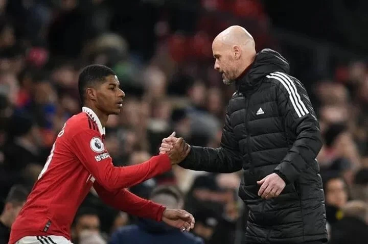 HLV Erik Ten Hag và Marcus Rashford