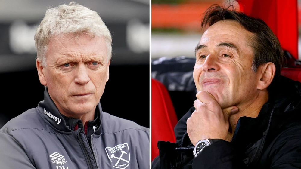 Julen Lopetegui (phải)) sẽ thay thế David Moyes ở West Ham