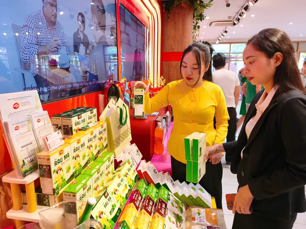 Nhiều sản phẩm thực phẩm Việt Nam của các doanh nghiệp trưng bày tại chương trình. Ảnh: HOÀNG HÙNG