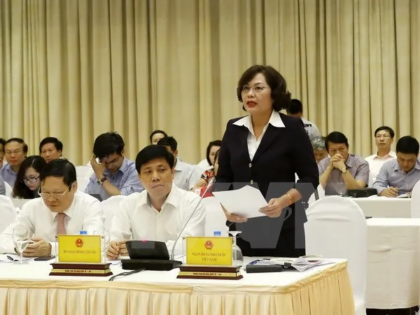 Phó Thống đốc Ngân hàng Nhà nước Nguyễn Thị Hồng trả lời các câu hỏi của phóng viên báo chí.