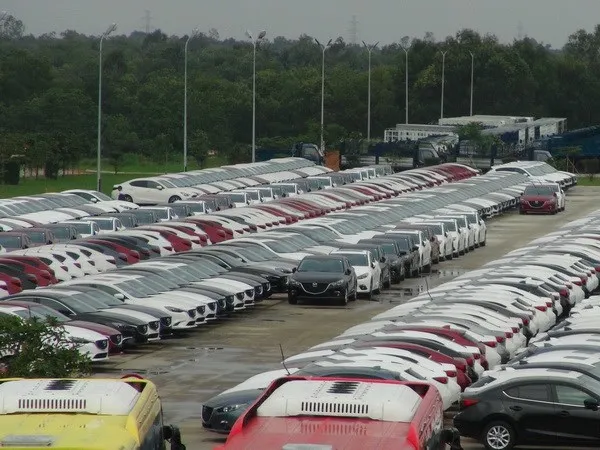 Xe ôtô thành phẩm tại Khu phức hợp sản xuất và lắp ráp ôtô Chu Lai-Trường Hải (Quảng Nam). (Ảnh: Đỗ Trưởng/TTXVN)