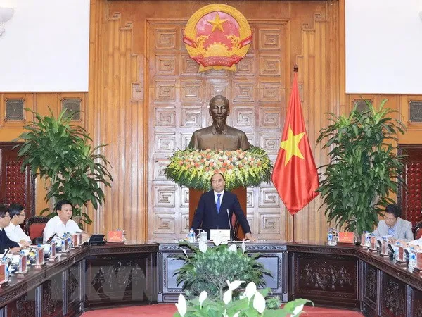 Thủ tướng Nguyễn Xuân Phúc phát biểu tại buổi làm việc. (Ảnh: Thống Nhất/TTXVN)