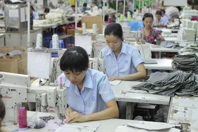 May xuất khẩu tại Công ty Cổ phần Sản xuất Kinh doanh Xuất nhập khẩu Bình Thạnh (Gilimex), Thành phố Hồ Chí Minh. (Ảnh: Thanh Vũ/TTXVN)