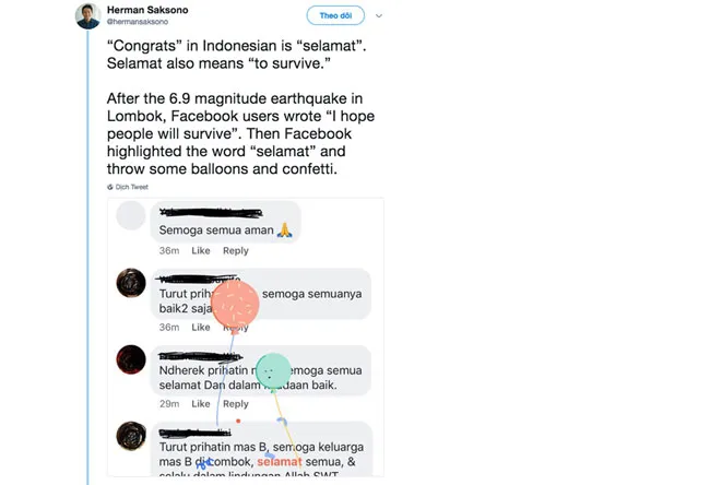 Facebook gây tranh cãi khi thả bóng bay “chúc mừng” thảm họa động đất Indonesia