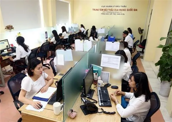Hỗ trợ khách hàng online tại Trung tâm Đấu thầu qua mạng quốc gia (Bộ Kế hoạch và Đầu tư). (Ảnh: Danh Lam/TTXVN)