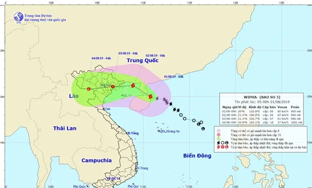 Tối nay 1-8, bão số 3 sẽ đi vào Vịnh Bắc Bộ và có khả năng mạnh thêm