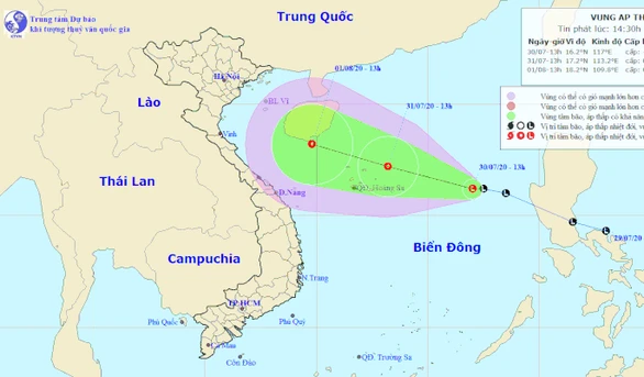 Vị trí và hướng di chuyển của vùng áp thấp - Ảnh: Trung tâm Dự báo khí tượng thủy văn quốc gia