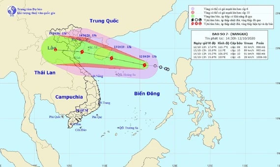 Bản đồ đường đi của bão số 7. Ảnh: TTXVN