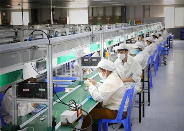 Công nhân làm việc tại Công ty TNHH New Wing Interconnect Technology, Khu công nghiệp Vân Trung, Bắc Giang. (Ảnh: Danh Lam/TTXVN)