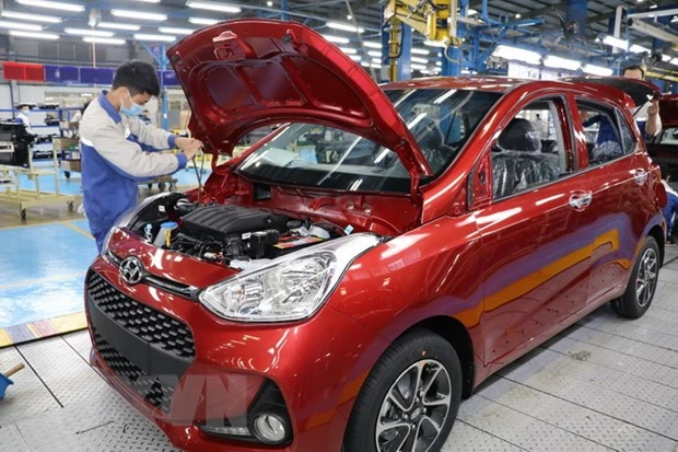 Dây chuyền sản xuất ô tô của Hyundai Thành Công thuộc Công ty Cổ phần Tập đoàn Thành Công, tại Khu công nghiệp Gián Khẩu, tỉnh Ninh Bình. (Ảnh: Đức Phương/TTXVN)