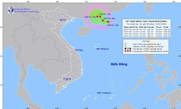 Đường đi và vị trí của áp thấp nhiệt đới. (Nguồn: nchmf.gov.vn)