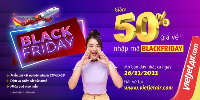 Cơ hội mua sắm Black Friday vé 0 đồng cùng Vietjet