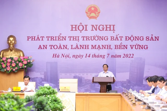 Thủ tướng Phạm Minh Chính chủ trì Hội Nghị phát triển thị trường bất động sản an toàn, lành mạnh, bền vững. Ảnh VGP/Nhật Bắc