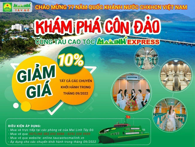 Tàu Mai Linh Express triển khai giảm giá 10% dịp Quốc khánh 2-9 tuyến Cần Thơ - Côn Đảo.