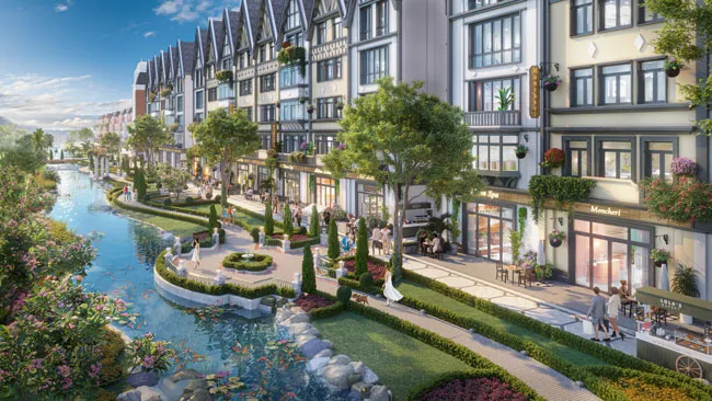 Nước, đá, cây xanh, cá… kết hợp đan xen, hòa quyện với nhau tạo nên không gian thiên nhiên thoáng đãng, trong lành, điểm tô sắc xanh cho bức tranh rực rỡ tại MerryLand Quy Nhơn.