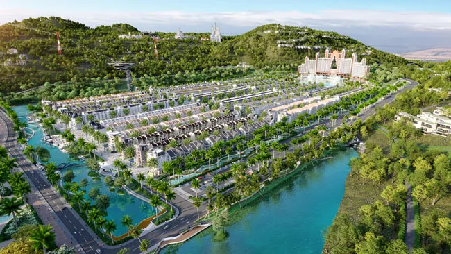 Hồ điều tiết gồm có nhiều hạng mục tiện ích như lối đi bộ, đảo cây, sân chơi, bè nổi trồng thủy sinh, chòi nghỉ… Ngoài ra, thành phố bán đảo còn nối dài trải nghiệm làn nước tươi mát cho du khách bằng chuỗi tiện ích gắn liền với nước như: khu trò chơi dưới nước, tổ hợp công viên nước…