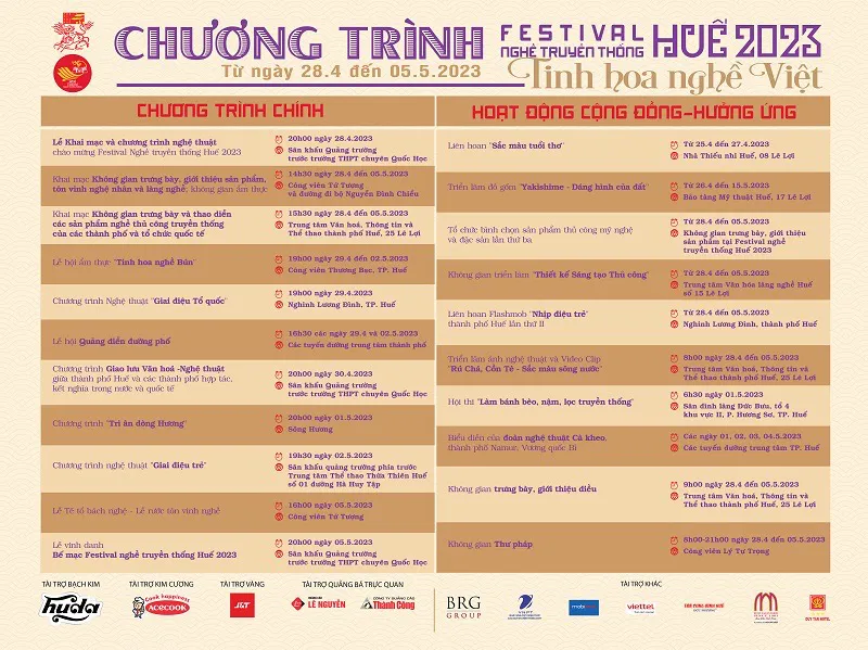Chương trình Festival Nghề truyền thống Huế 2023. Chương trình Festival Nghề truyền thống Huế 2023.