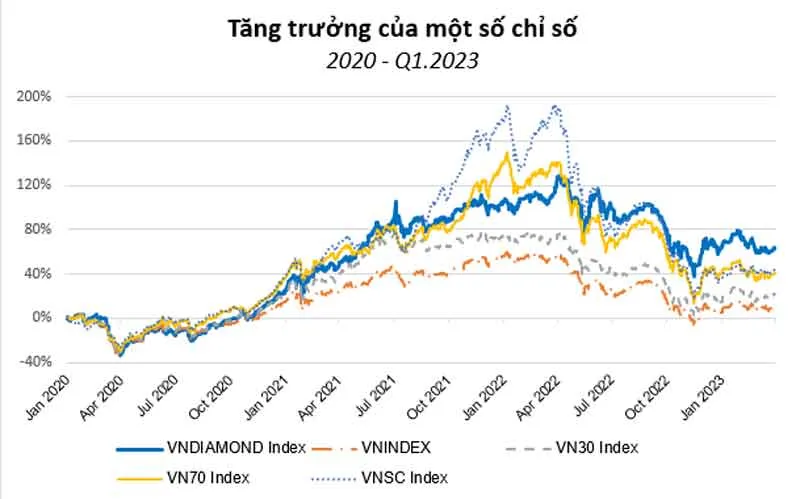 Biểu đồ so sánh tăng trưởng các chỉ số chứng khoán Việt Nam Biểu đồ so sánh tăng trưởng các chỉ số chứng khoán Việt Nam