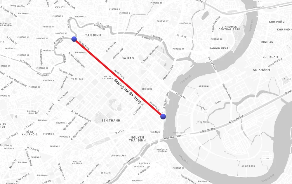 Mặt bằng vắng khách thuê ảnh 14 Một đoạn đường Hai Bà Trưng chưa đầy 3 km từ cầu Kiệu đến tượng đài Trần Hưng Đạo (quận 1, TP.HCM) nhưng có khoảng 40 mặt bằng bị bỏ trống. Ảnh: Google Maps.