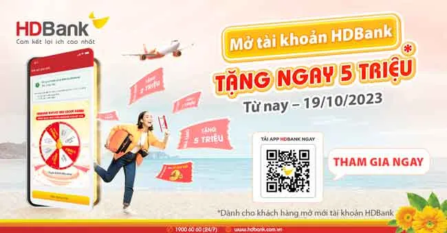 Chương trình “Scan vé bay - Quay ngay trúng lớn” của HDBank là cơ hội để người dùng nhận vé bay khứ hồi 0 đồng, hoàn tiền mặt 5 triệu ngay vào tài khoản thanh toán mới Chương trình “Scan vé bay - Quay ngay trúng lớn” của HDBank là cơ hội để người dùng nhận vé bay khứ hồi 0 đồng, hoàn tiền mặt 5 triệu ngay vào tài khoản thanh toán mới