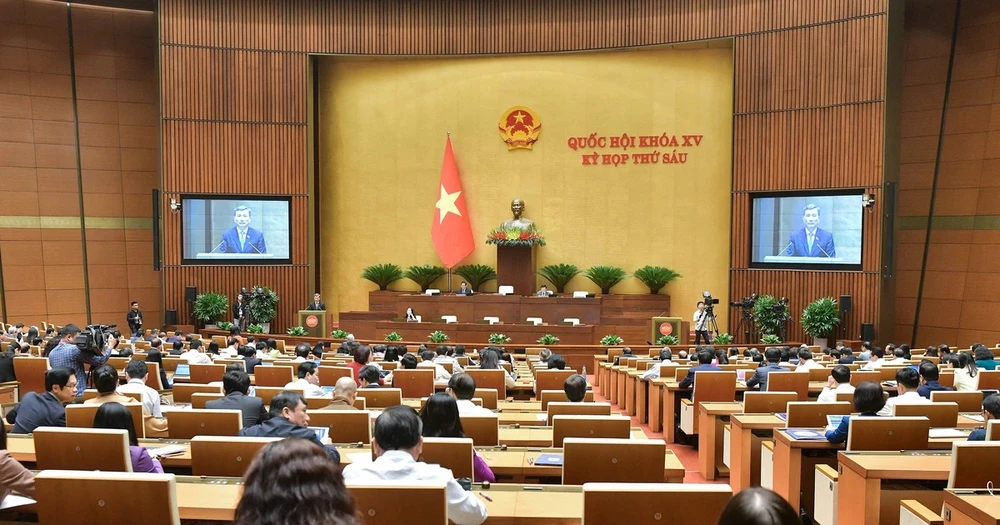 Các đại biểu Quốc hội làm việc tại hội trường. (Ảnh: CTV/Vietnam+)