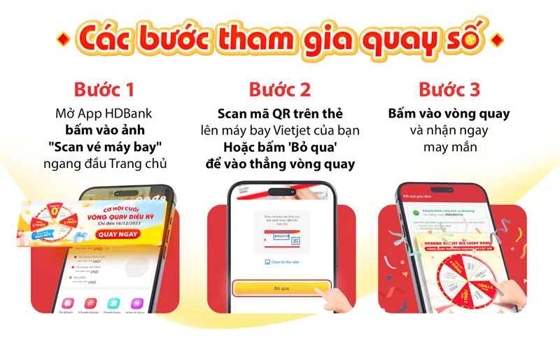 Các bước để quay vòng quay và nhận ngay may mắn với HDBank vô cùng đơn giản Các bước để quay vòng quay và nhận ngay may mắn với HDBank vô cùng đơn giản